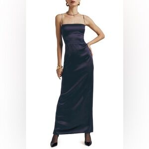 Reformation Frankie Silk Dress Navy